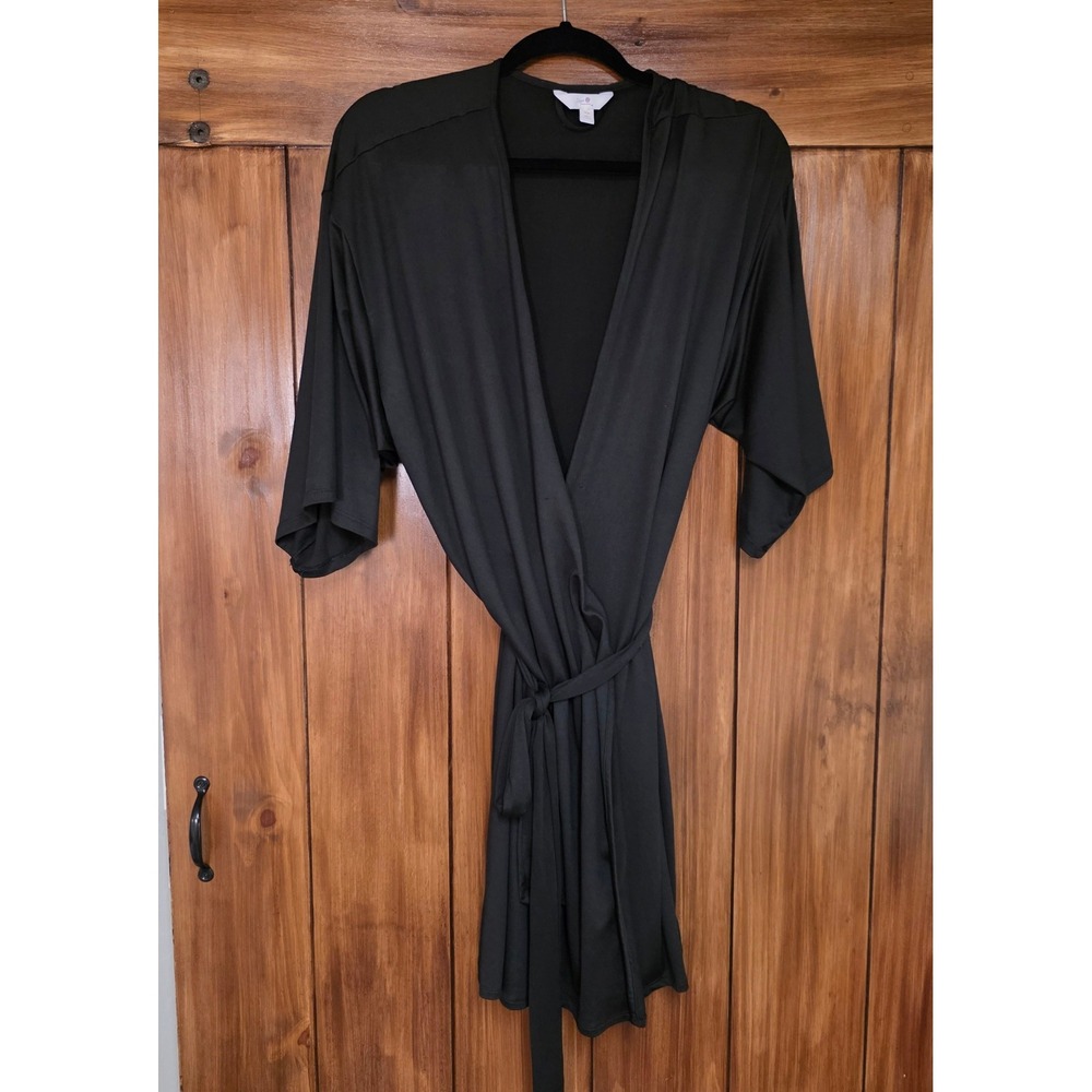 Secret Treasures Robe Womens 2X-3X Black Short Knit Wrap Loungewear, EUC